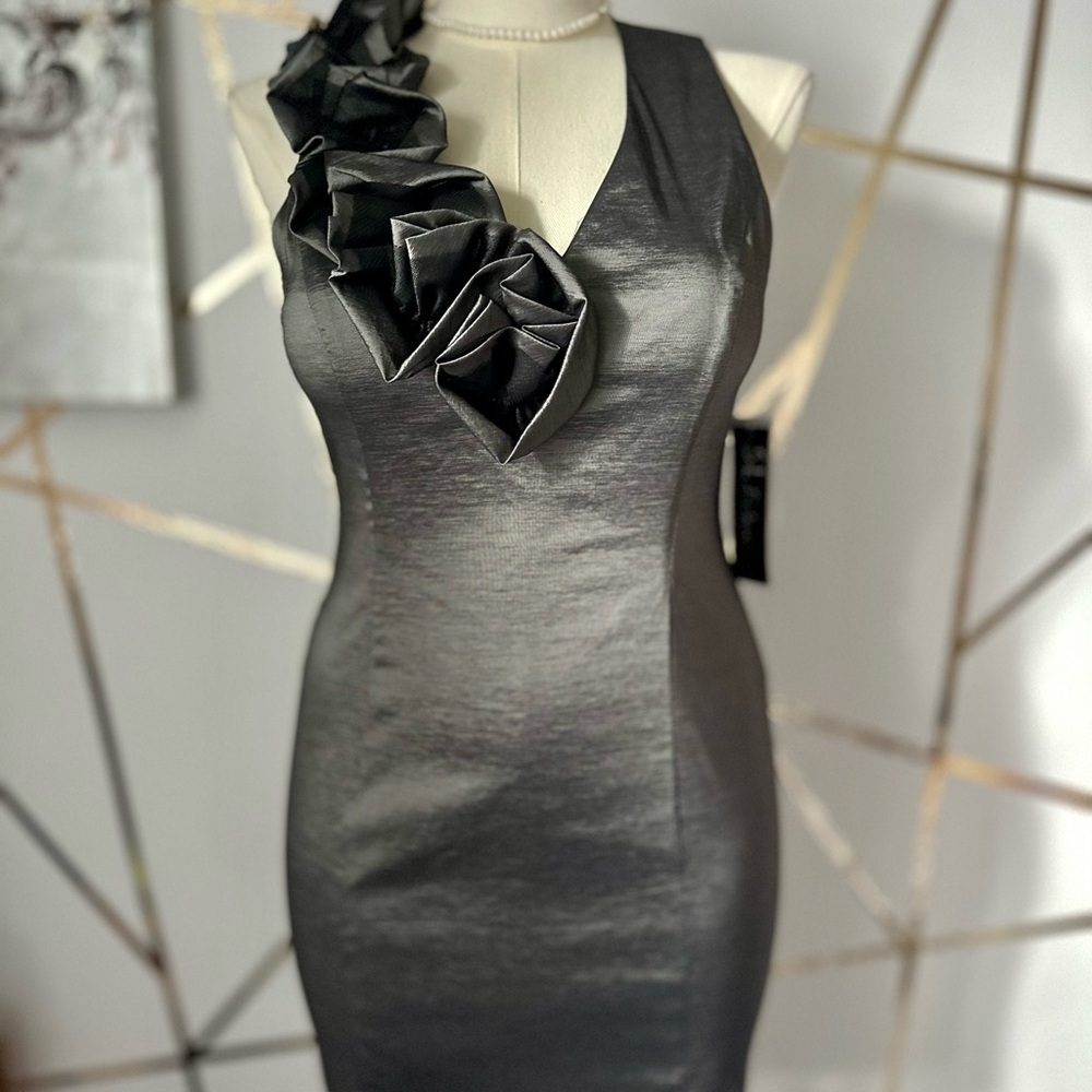 S.L. Fashions Metallic Gray Dress (889)